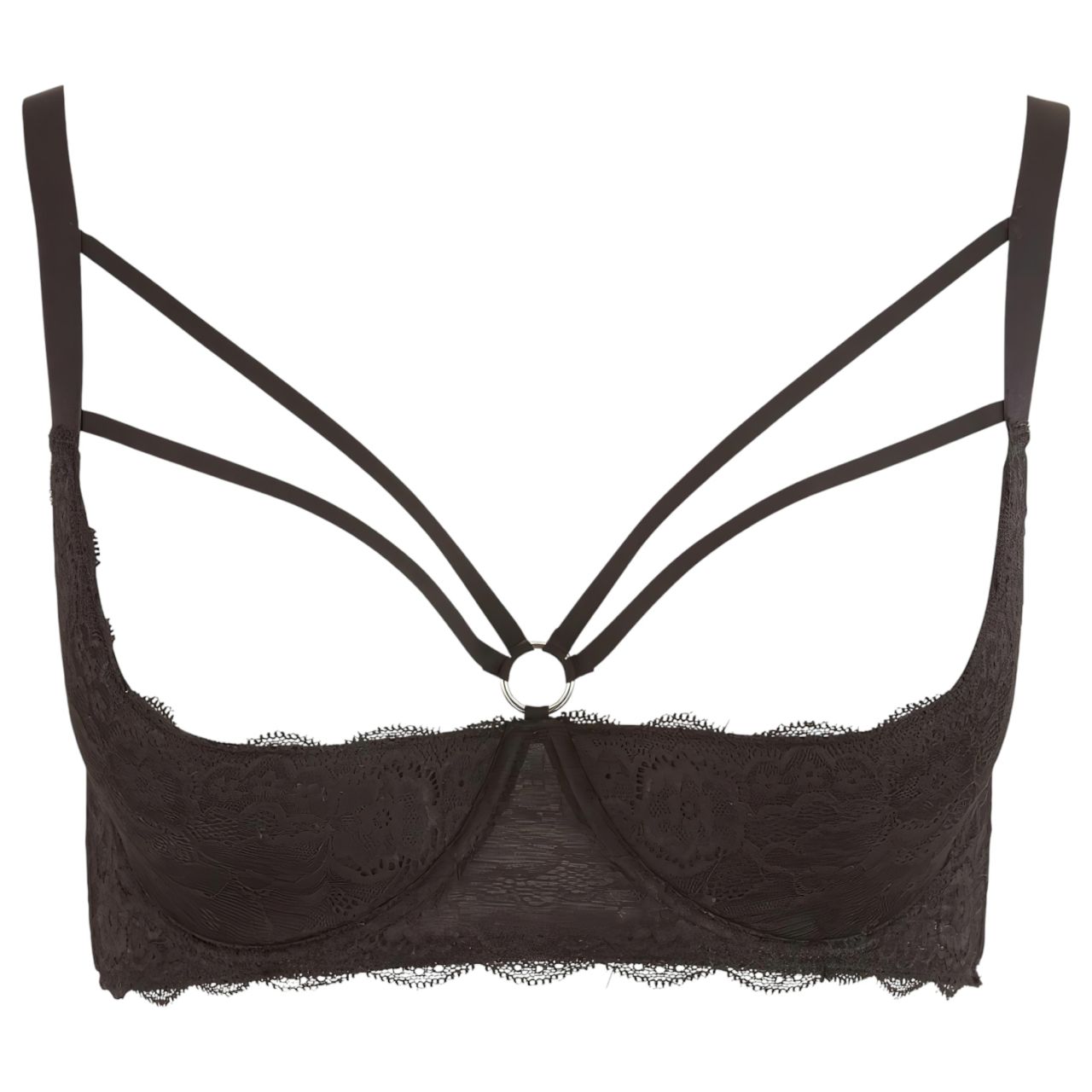 / Cottelli Plus Size - pántos, gyűrűs mellemelő (fekete) / Cottelli Plus Size - pántos, gyűrűs mellemelő (fekete)