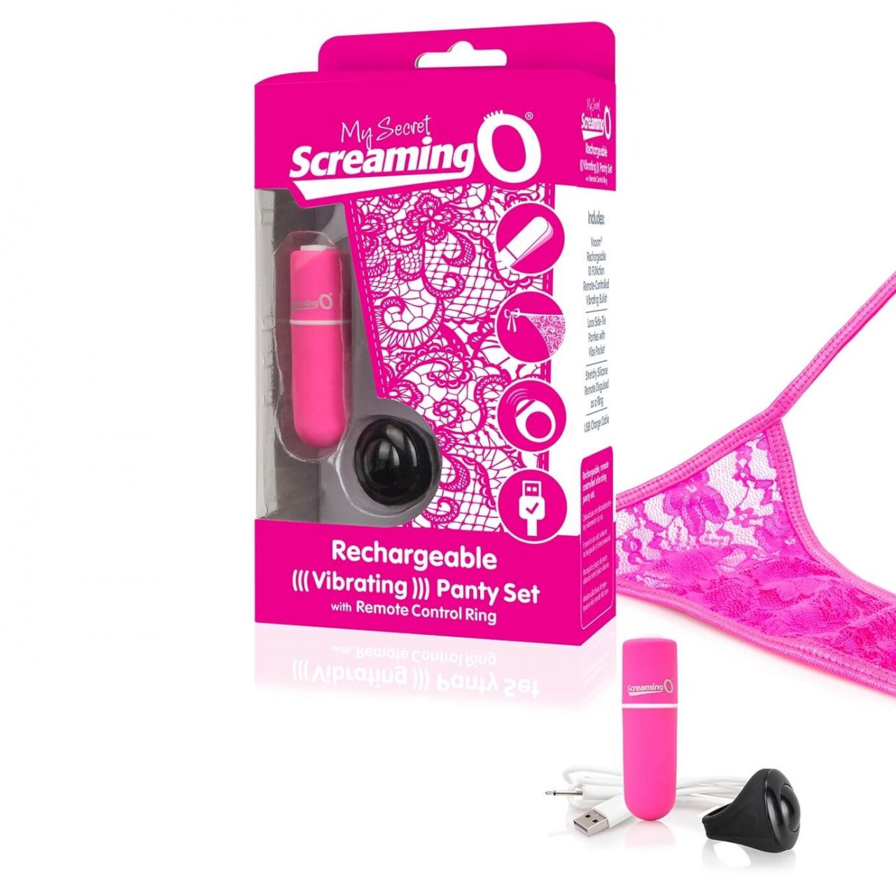 Screaming O Panty Set - akkus, rádiós vibrációs tanga (pink) S-L