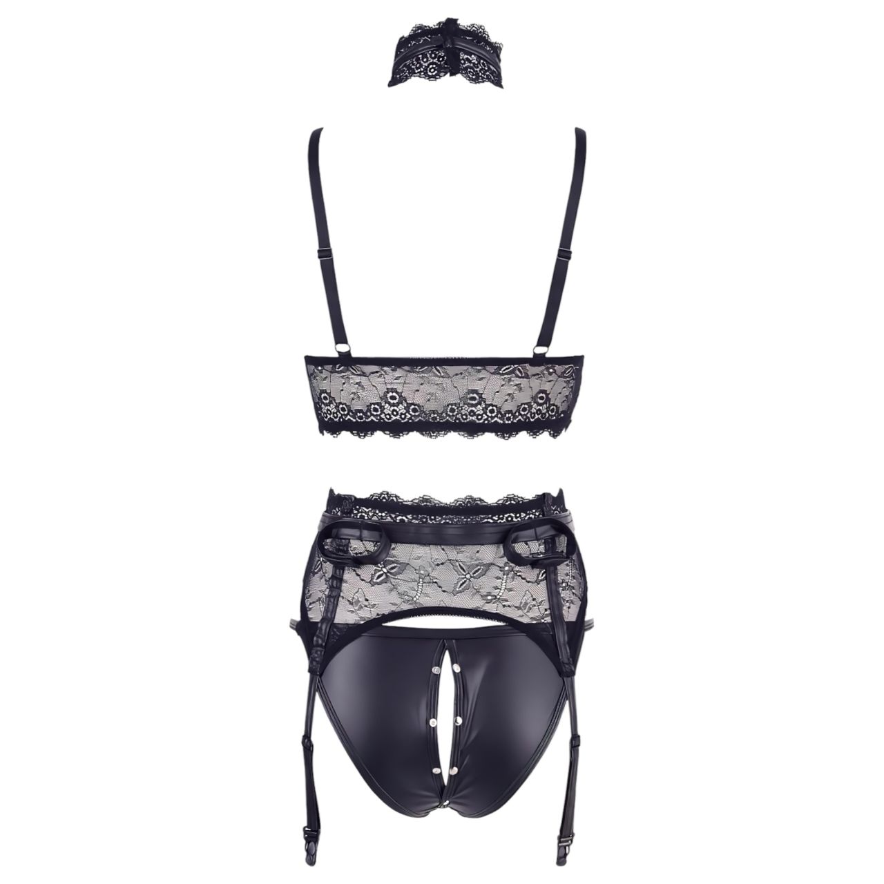 Cottelli Bondage - csipke fehérnemű szett bilinccsel (fekete) Cottelli Bondage - csipke fehérnemű szett bilinccsel (fekete)