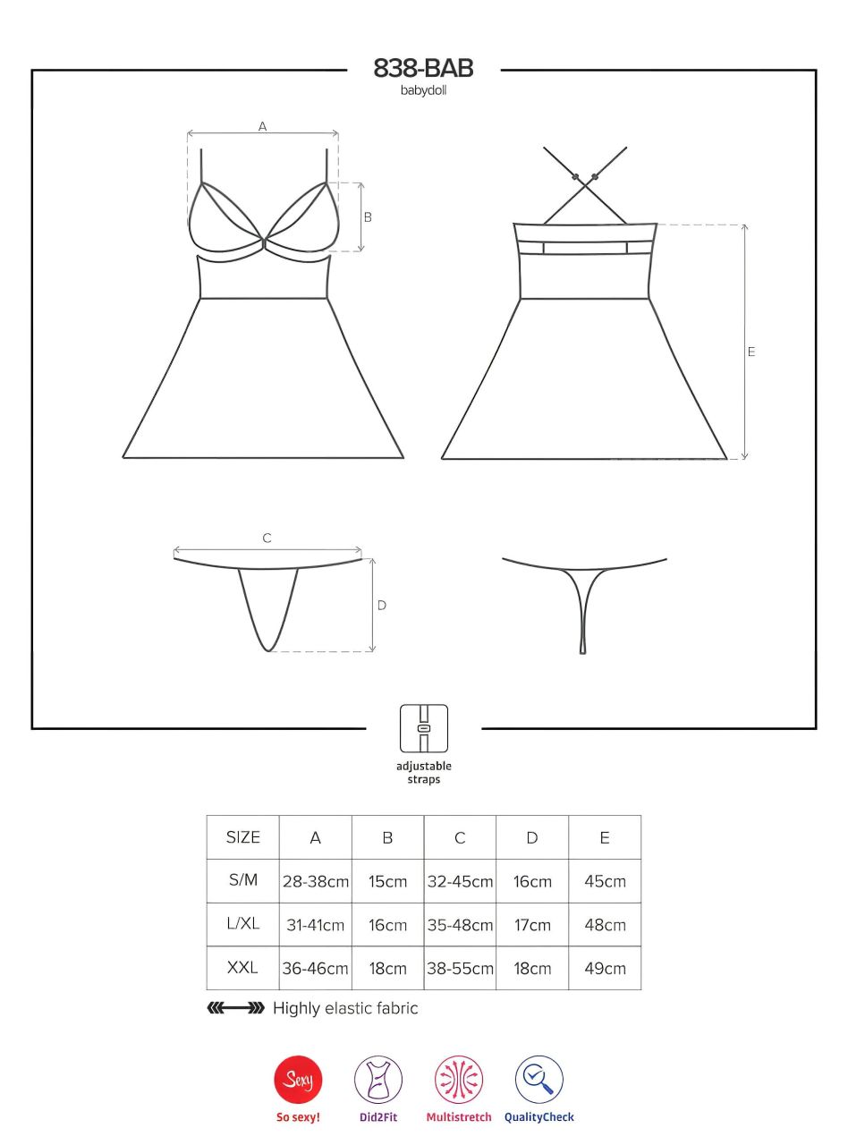 Obsessive 838-BAB-1 - áttetsző, csipkés babydoll tangával (fekete)