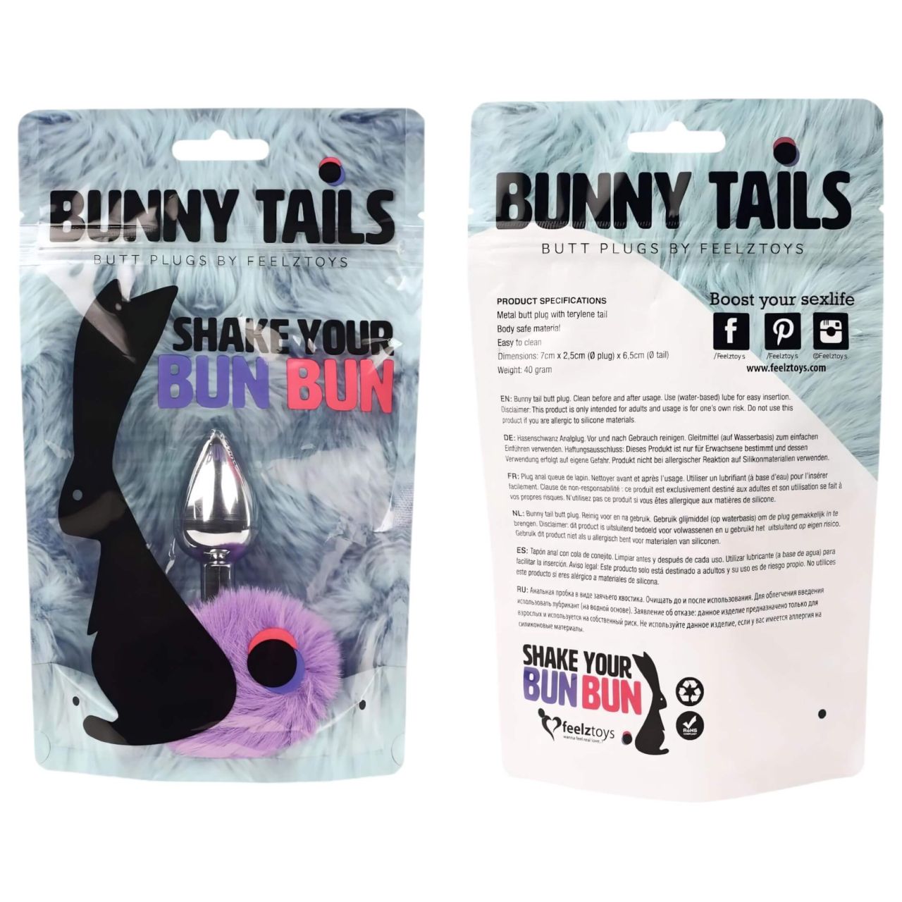 FEELZTOYS - fém anál plug nyuszifarokkal (ezüst-lila) FEELZTOYS - fém anál plug nyuszifarokkal (ezüst-lila)
