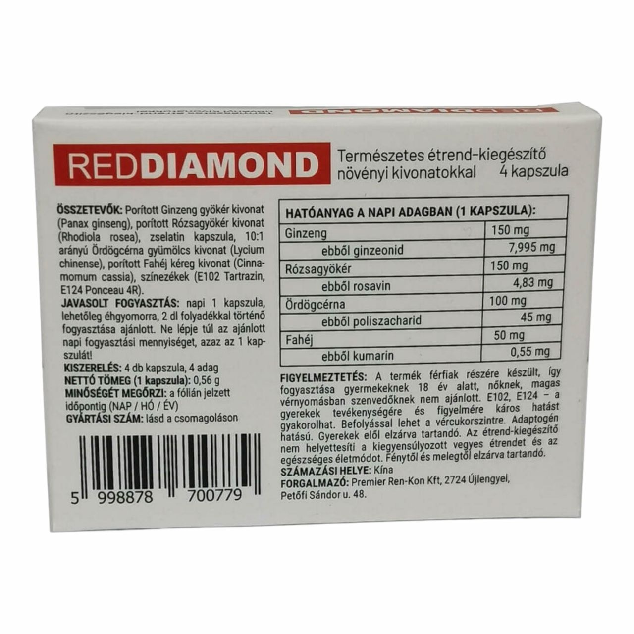 Red Diamond - természetes étrend-kiegészítő férfiaknak (4db)