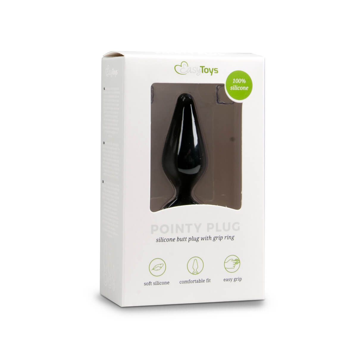 Easytoys Pointy Plug - fogógyűrűs anál dildó - közepes (fekete)