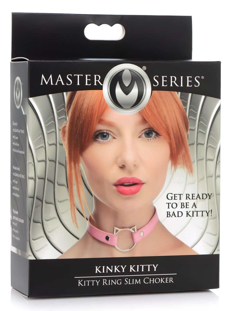 Master Series Kinky Kitty - nyakörv cica fej karikával (pink)