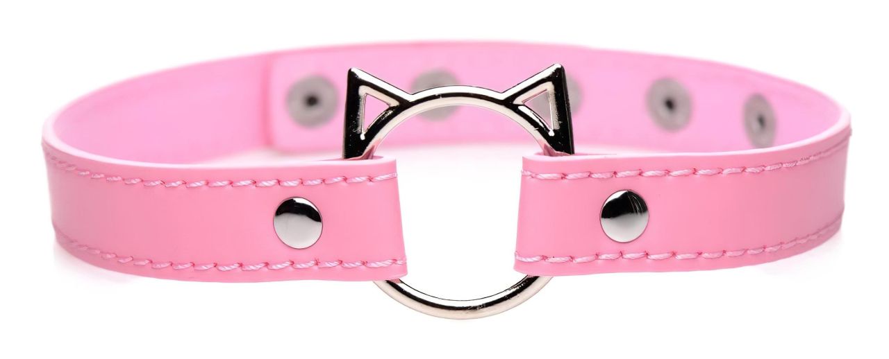 Master Series Kinky Kitty - nyakörv cica fej karikával (pink)