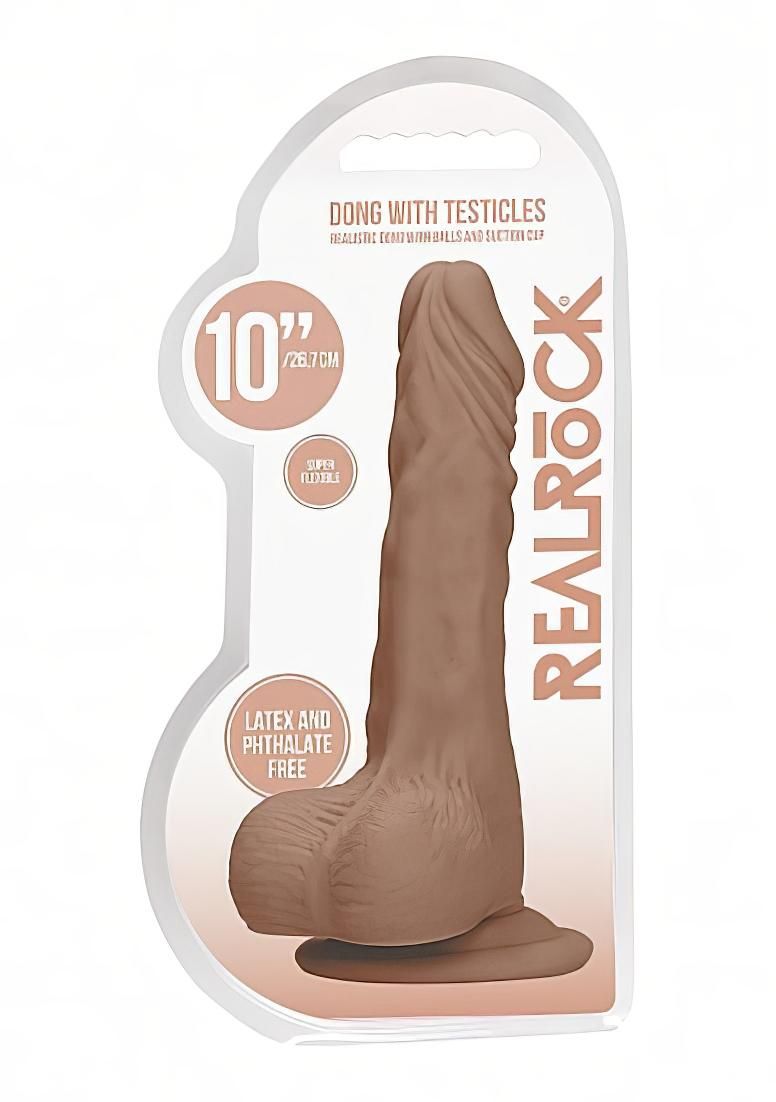 RealRock Dong 10 - élethű, herés dildó (25cm) - sötét natúr