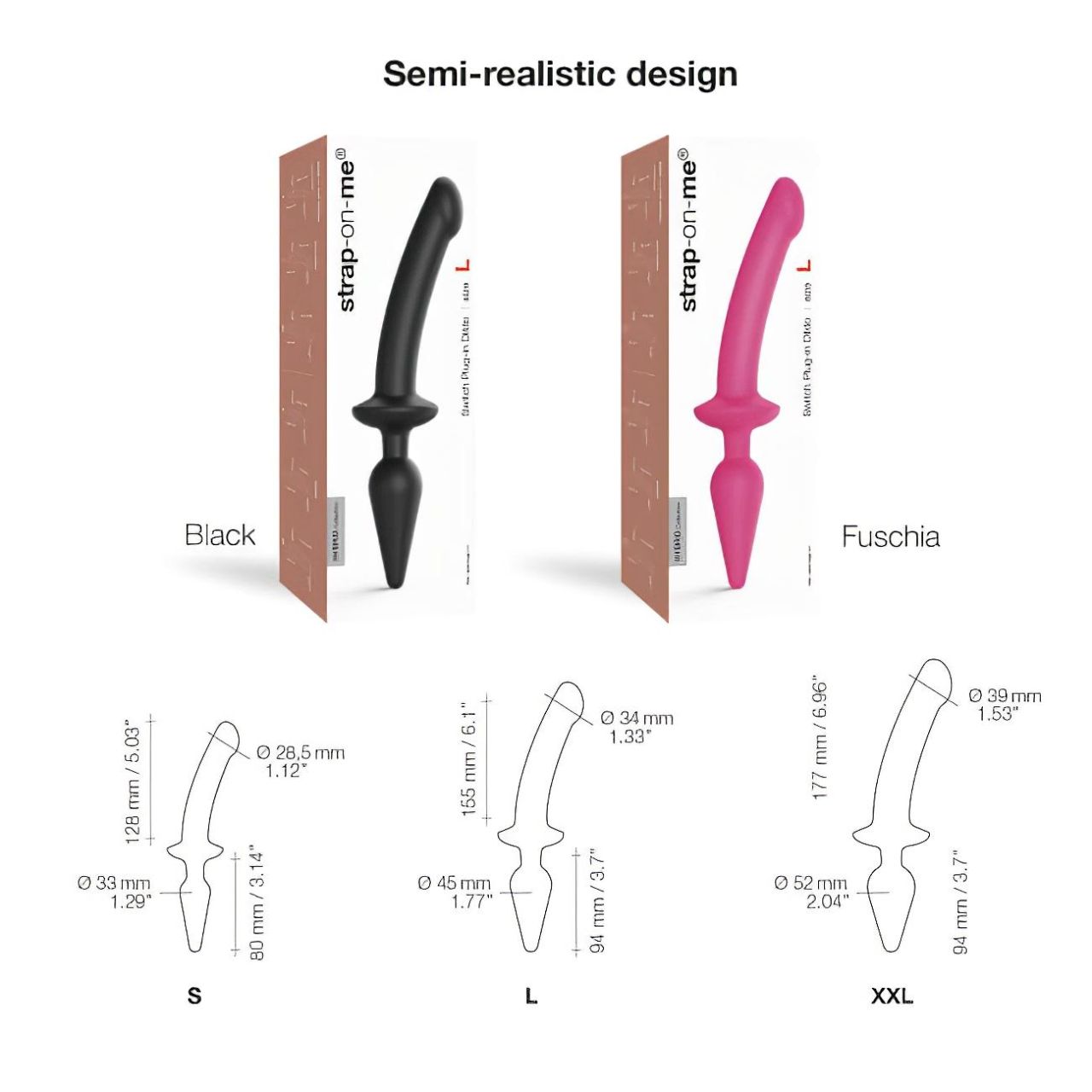 / Strap-on-me Swith Semi-Realistic XXL - 2in1 szilikon dildó (fekete)