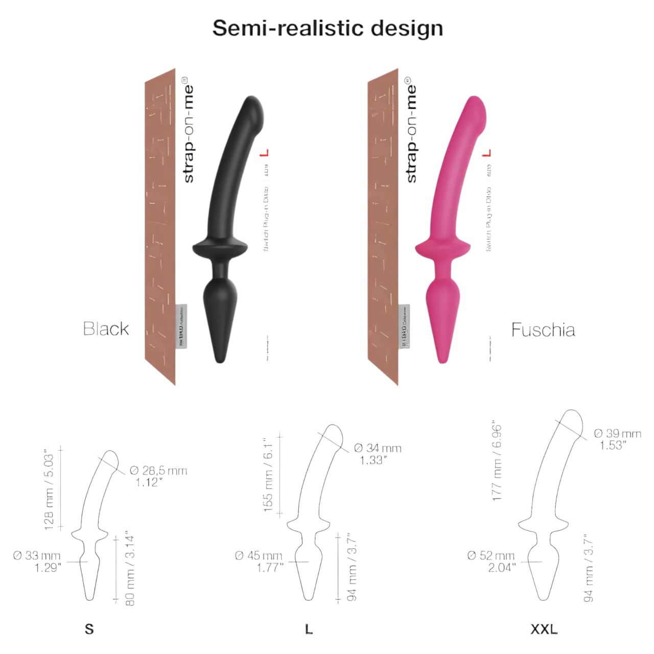 / Strap-on-me Swith Semi-Realistic XXL - 2in1 szilikon dildó (fekete)