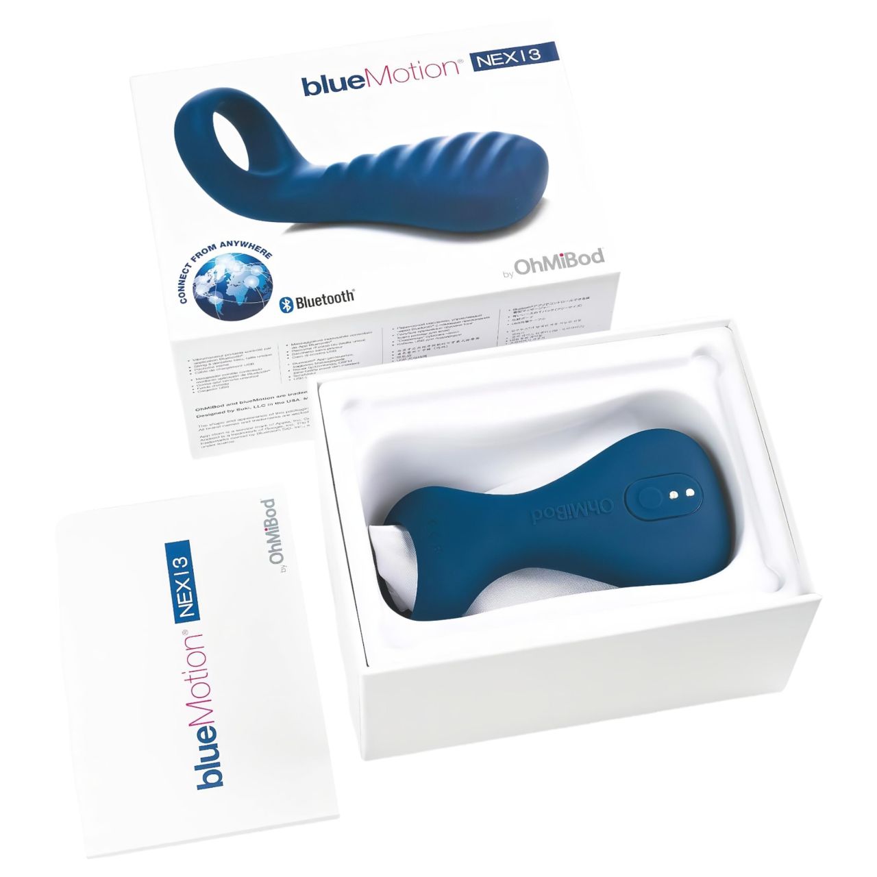 OHMIBOD Bluemotion Nex 3 - okos, akkus vibrációs péniszgyűrű (kék)