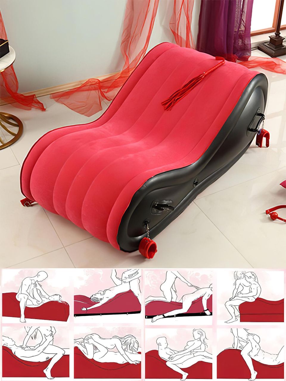 Magic Pillow - Felfújható BDSM bútor - bilinccsel - nagy (piros) Magic Pillow - Felfújható BDSM bútor - bilinccsel - nagy (piros)
