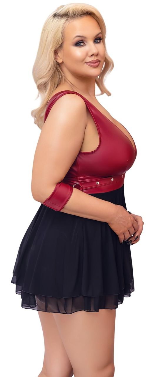 Cottelli Bondage Plus Size - mélyen dekoltált babydoll (piros-fekete)