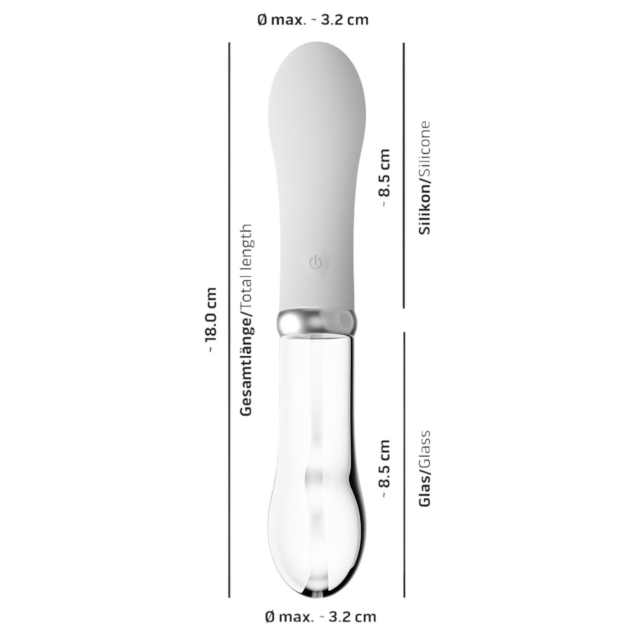 You2toys Liaison - szilikon-üveg LED vibrátor (áttetsző-fehér)