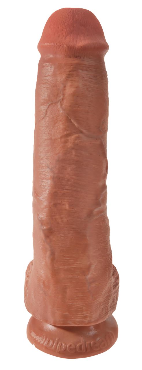 King Cock 11 - tapadótalpas, herés dildó (28cm) - sötét natúr