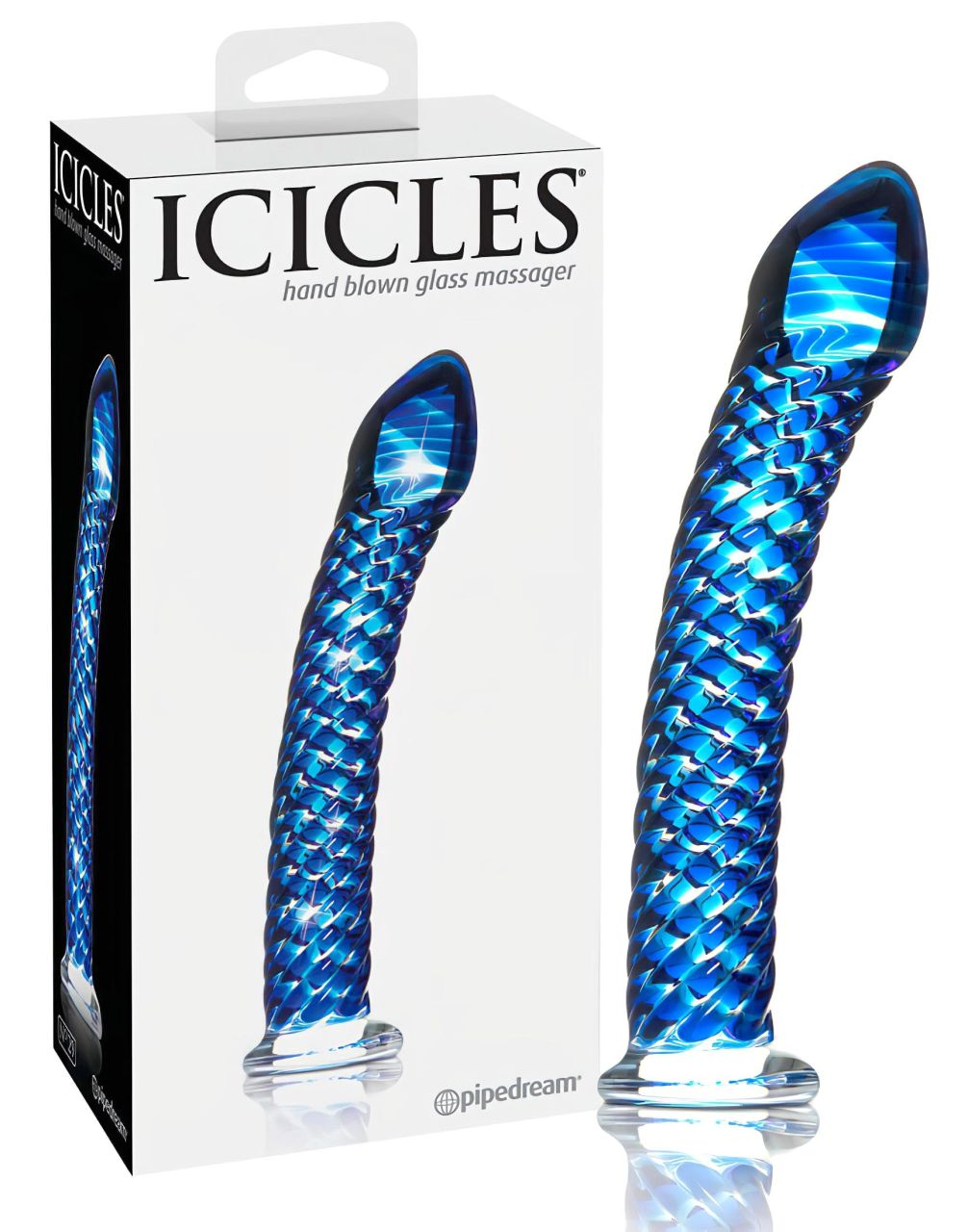 Icicles No. 29 - spirális, péniszes üveg dildó (kék)