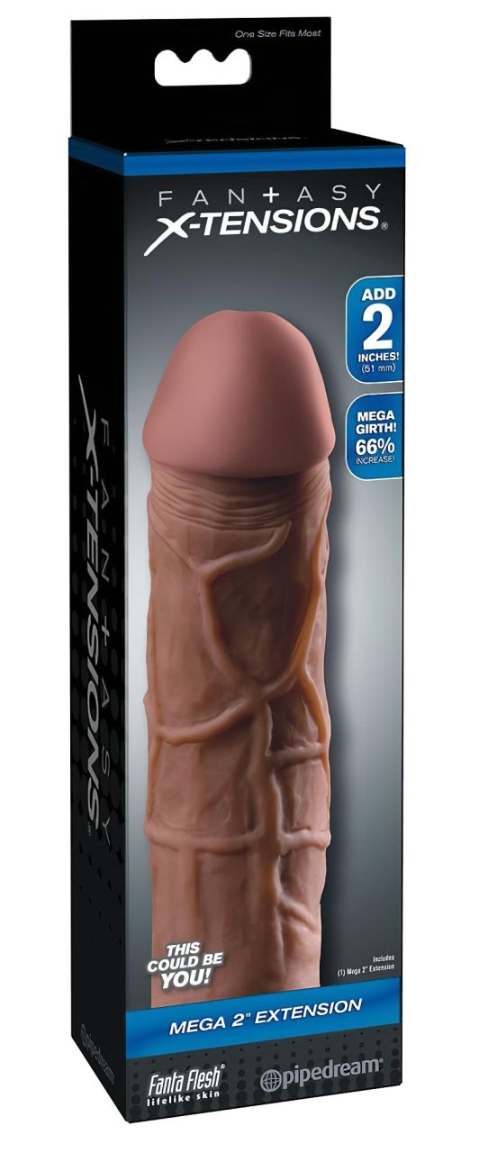 X-TENSION Mega 2 - élethű péniszköpeny (20,3cm) - sötét natúr