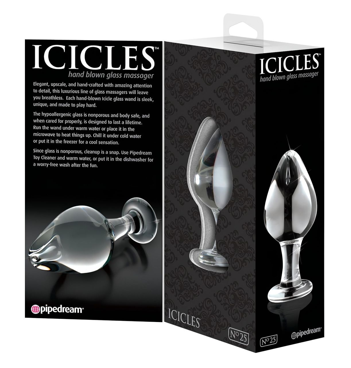 Icicles No. 25 - kúpos, üveg anál dildó (áttetsző)