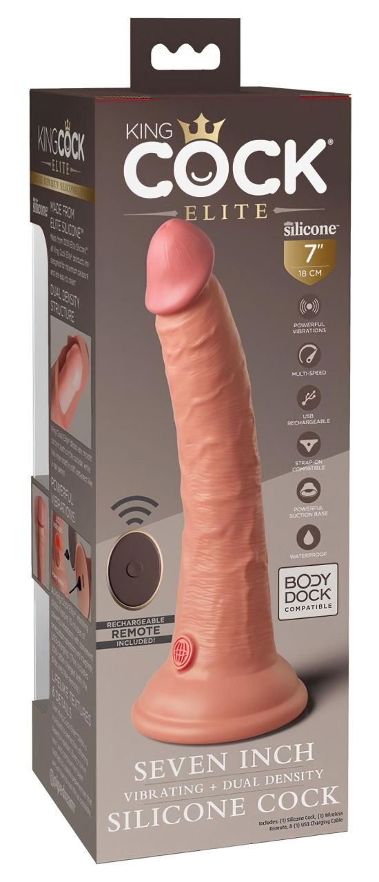 King Cock Elite 7 - tapadótalpas, rádiós vibrátor 18cm - natúr