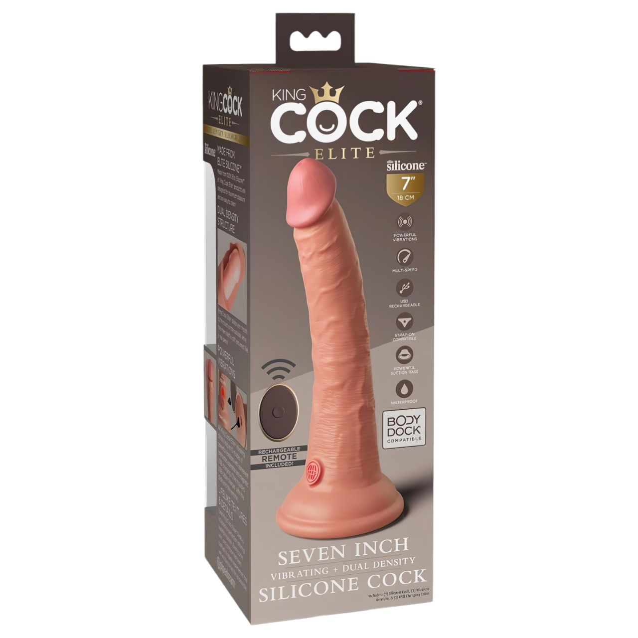 King Cock Elite 7 - tapadótalpas, rádiós vibrátor 18cm - natúr