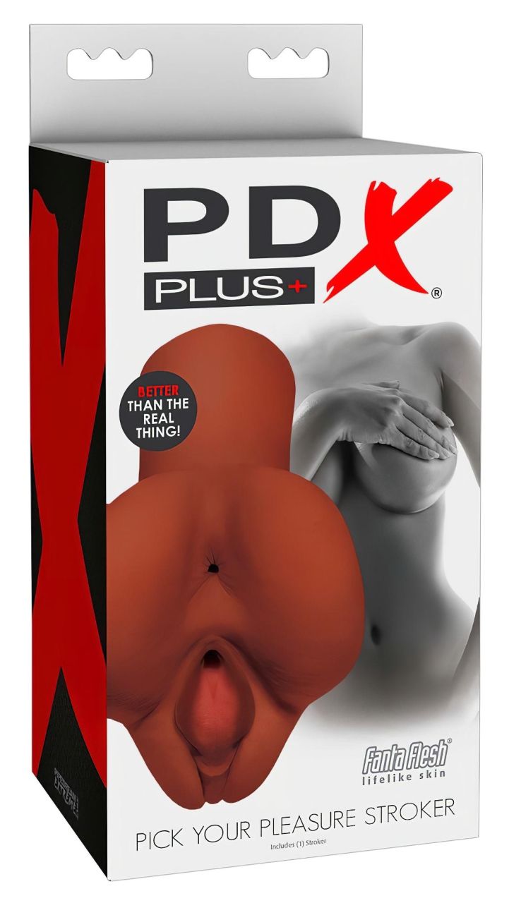 PDX Pick Your Pleasure Stroker - 2in1 élethű maszturbátor (barna)