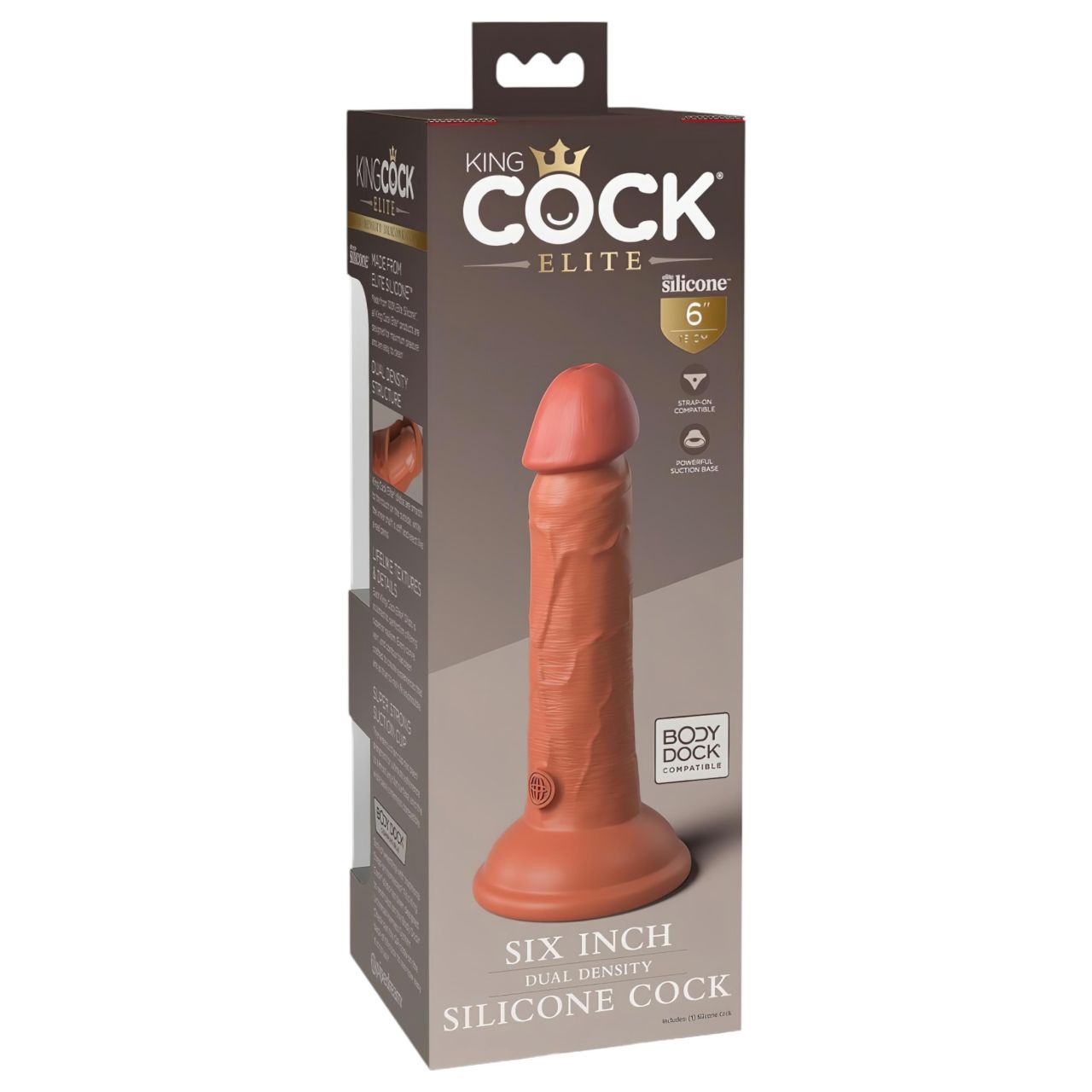 King Cock Elite 6 - tapadótalpas, élethű dildó (15cm) - sötét