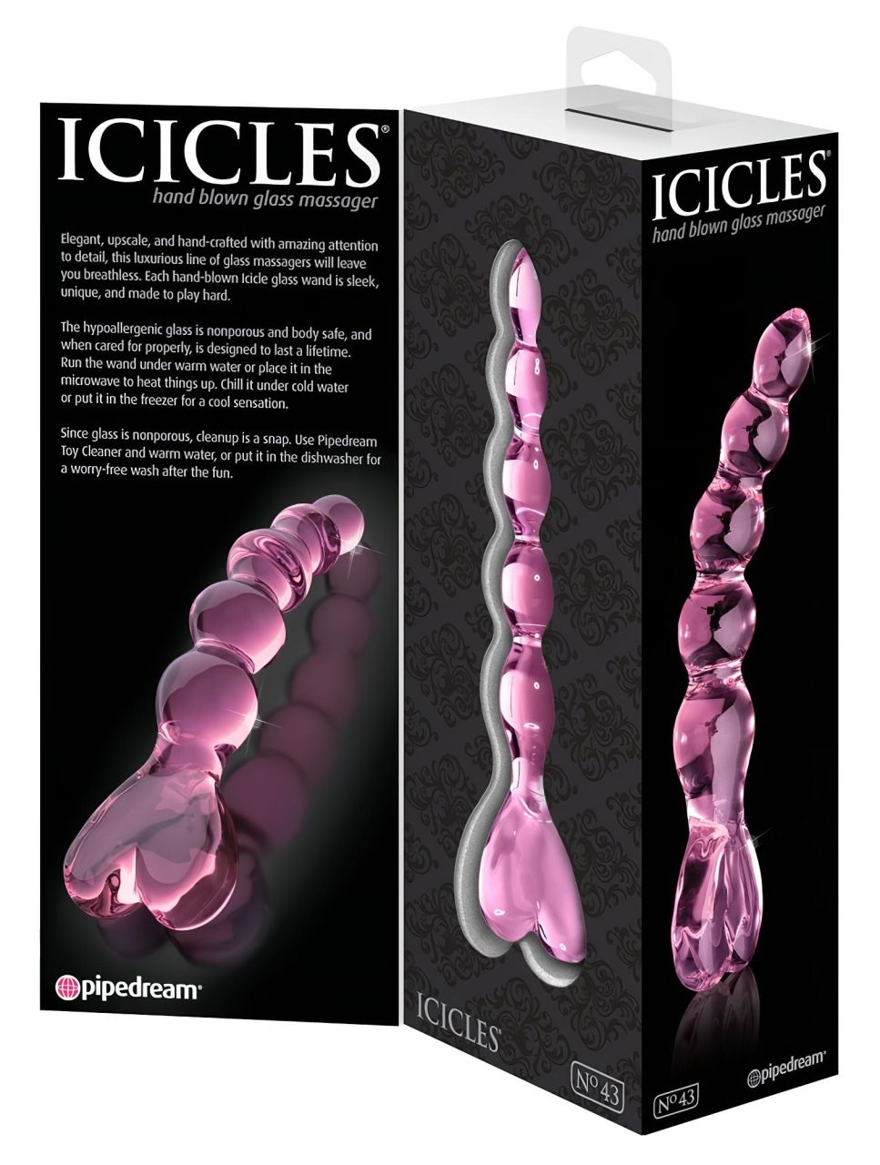 Icicles No. 43 - gyöngyös, szíves üveg dildó (pink)