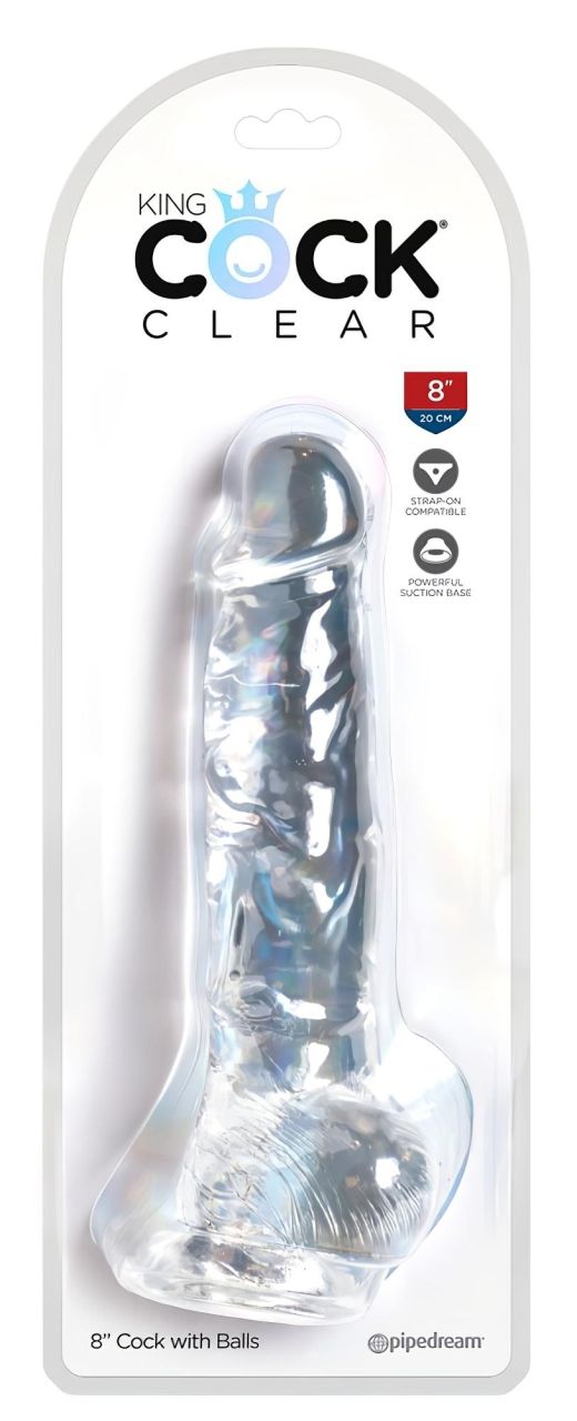 King Cock Clear 8 - tapadótalpas, herés dildó (20cm)