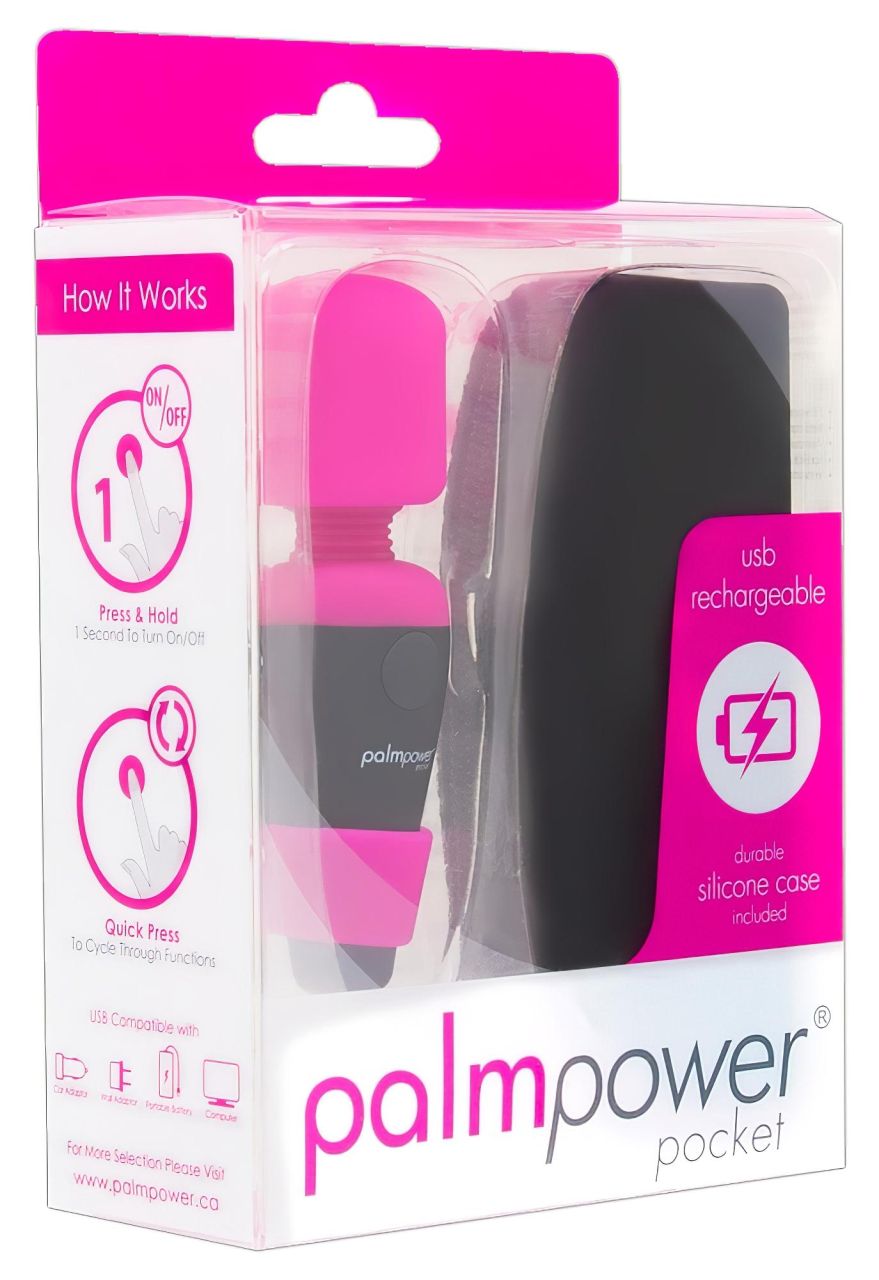 PalmPower Pocket Wand - mini masszírozó vibrátor (pink-fekete)