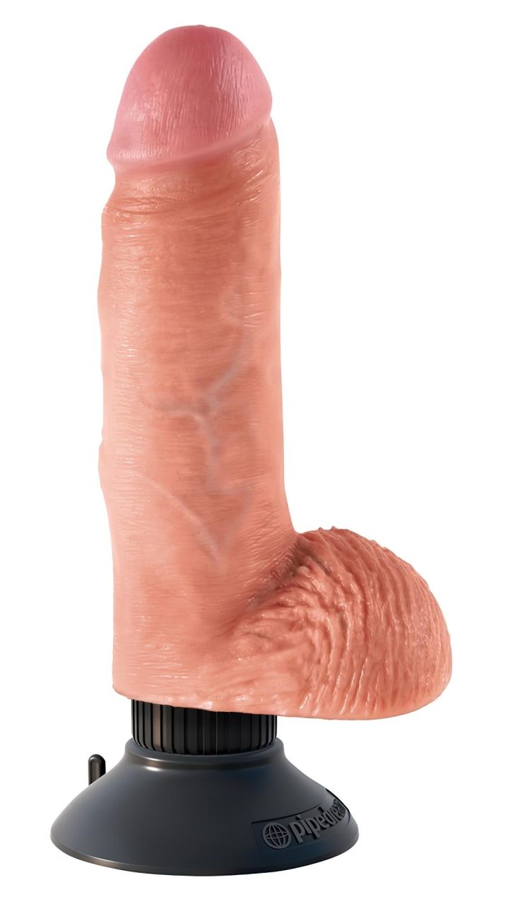 King Cock 7 hajlítható, herés, tapadótalpas vibrátor (18 cm) - natúr