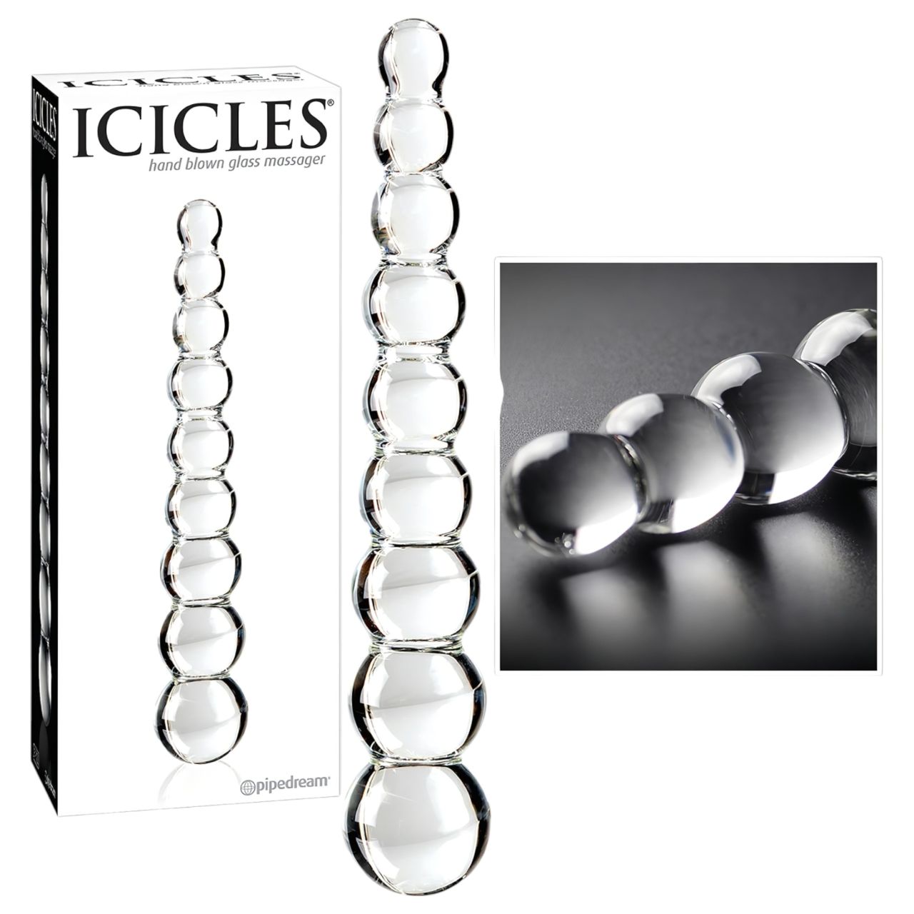 Icicles No. 2 - gömbös üveg dildó (áttetsző)