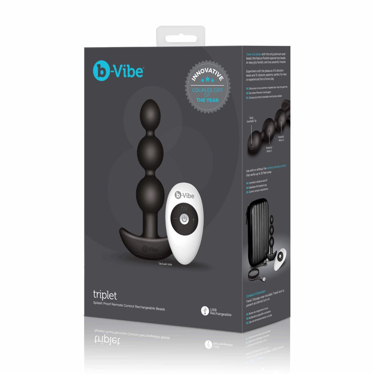 b-Vibe - tripla gyöngyös, akkus anál vibrátor (fekete)