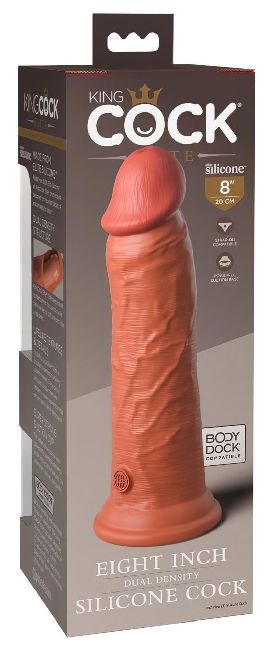 King Cock Elite 8 - tapadótalpas dildó (20cm) - sötét natúr