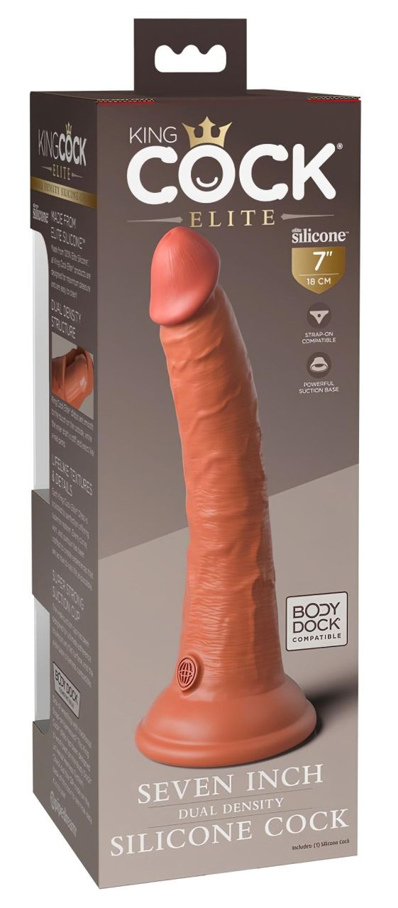 / King Cock Elite 7- tapadótalpas, élethű dildó (18cm) - sötét natúr