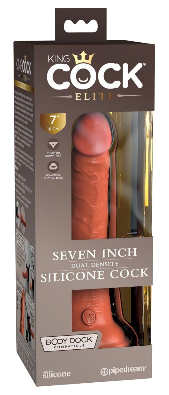 / King Cock Elite 7- tapadótalpas, élethű dildó (18cm) - sötét natúr