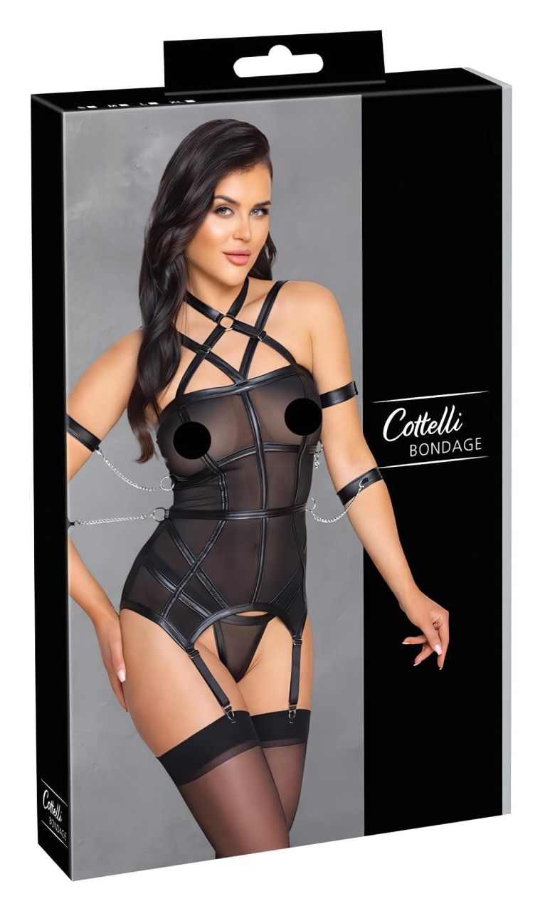 / Cottelli Bondage - pántos felső, kar bilincs és tanga (fekete) / Cottelli Bondage - pántos felső, kar bilincs és tanga (fekete)