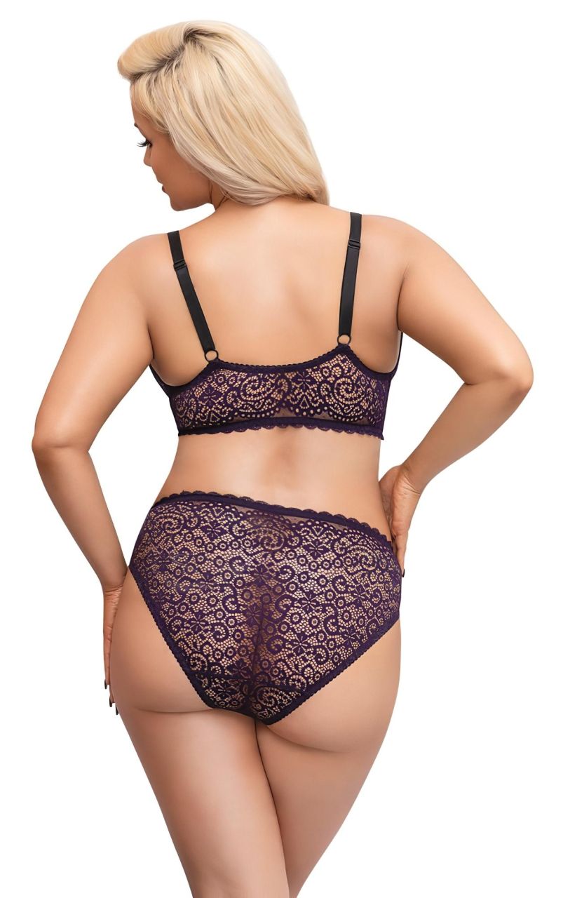 Cottelli Plus Size - áttetsző mintás melltartó szett (lila) Cottelli Plus Size - áttetsző mintás melltartó szett (lila)