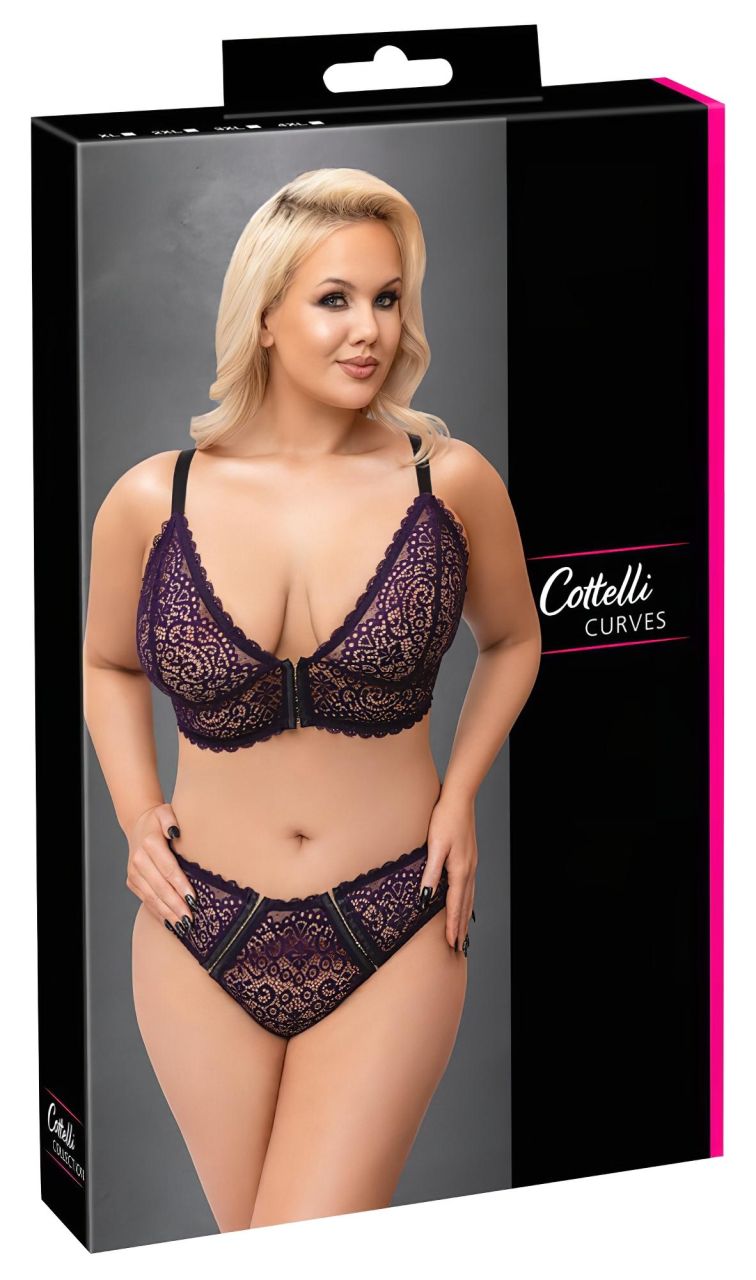 Cottelli Curves Plus Size - áttetsző mintás melltartó szett (lila)