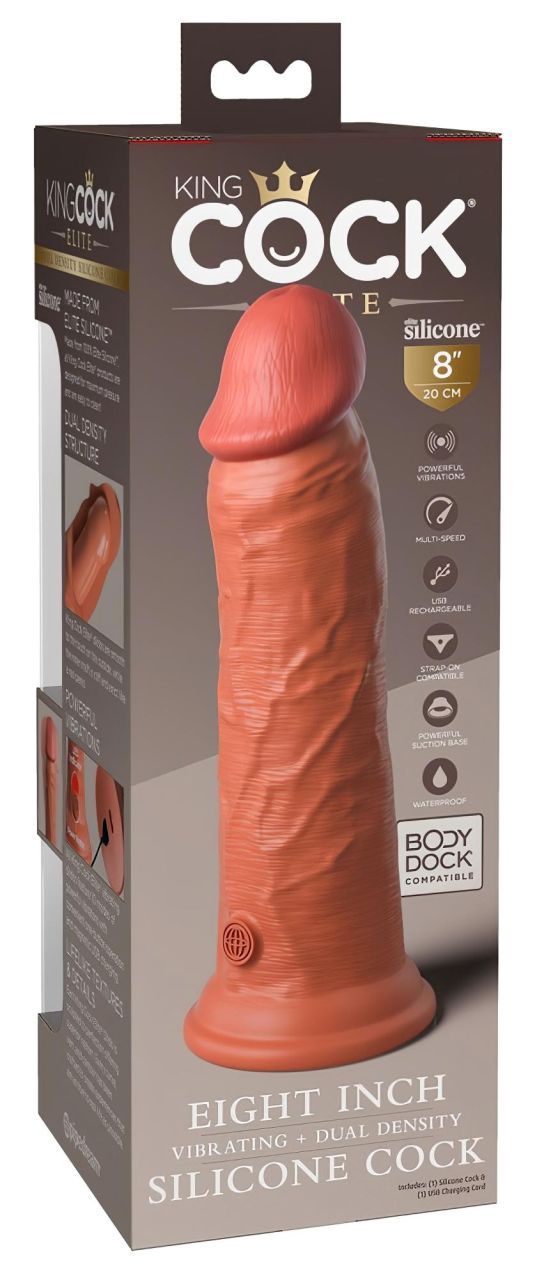 King Cock Elite 8 - tapadótalpas, élethű vibrátor 20cm (sötét natúr)