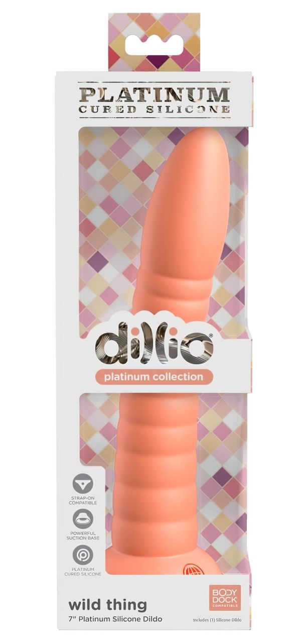 Dillio Wild Thing - tapadótalpas barázdált dildó (19cm) - narancs