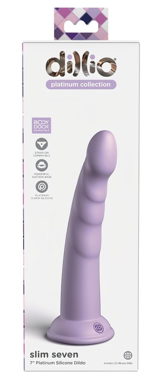 Dillio Slim Seven - tapadótalpas stimuláló dildó (20cm) - lila