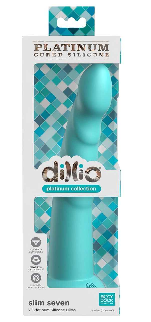 Dillio Slim Seven - tapadótalpas stimuláló dildó (20cm) - türkiz