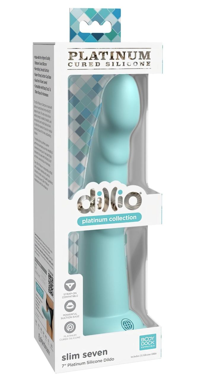 Dillio Slim Seven - tapadótalpas stimuláló dildó (20cm) - türkiz