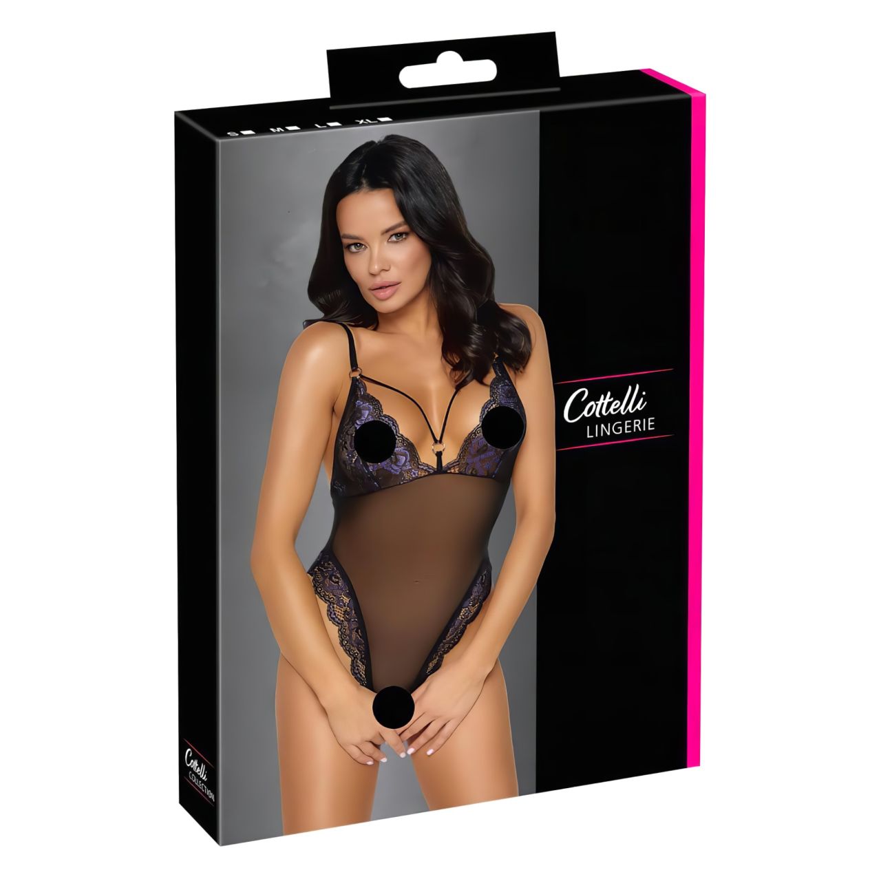 Cottelli - hímzett, nyitott csipke body (fekete-lila) Cottelli - hímzett, nyitott csipke body (fekete-lila)