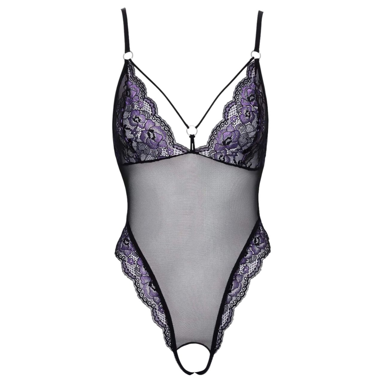 Cottelli - hímzett, nyitott csipke body (fekete-lila) Cottelli - hímzett, nyitott csipke body (fekete-lila)