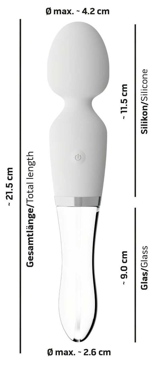 Liaison Wand - akkus, szilikon-üveg LED-es vibrátor (áttetsző-fehér)