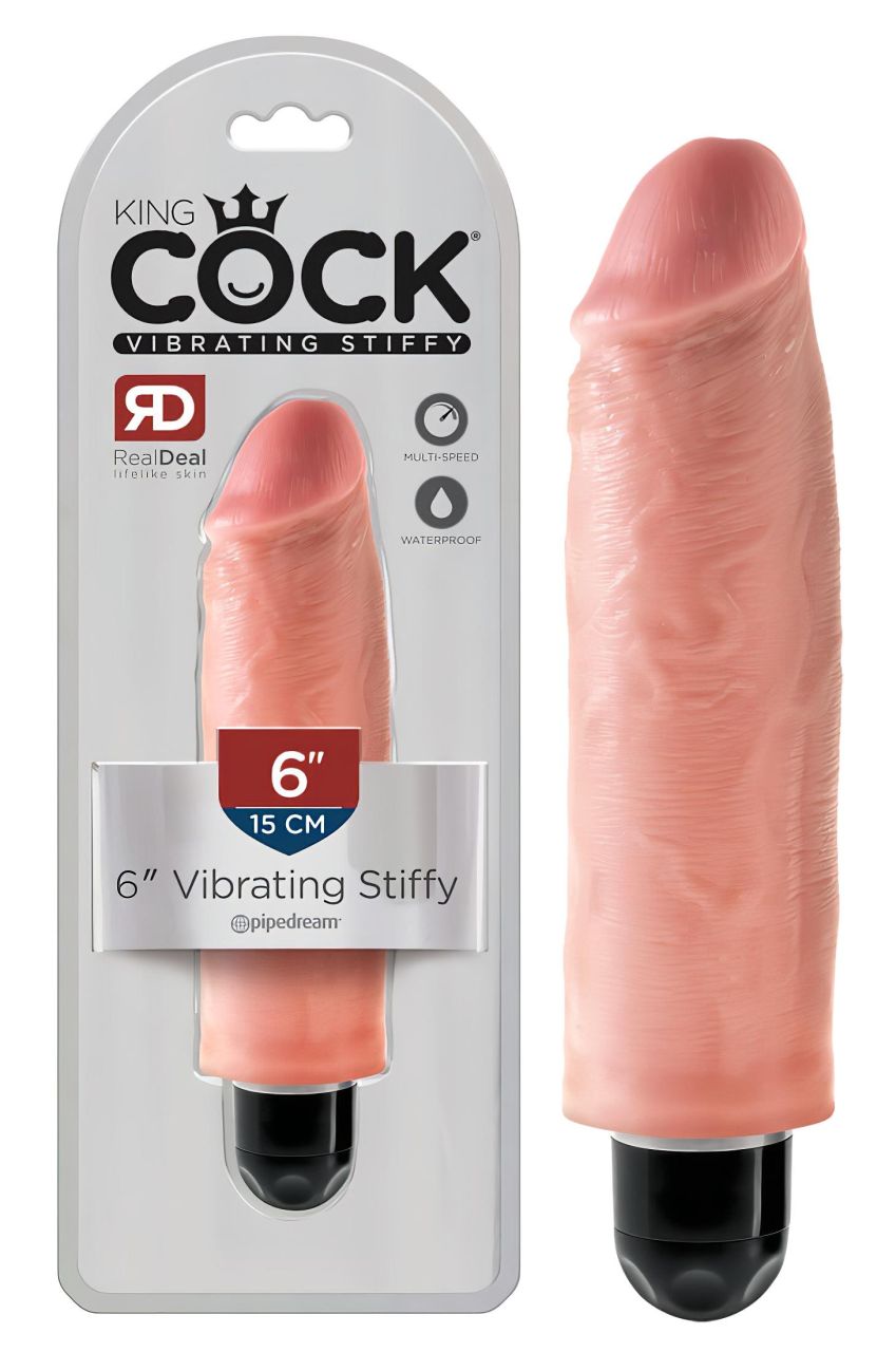 King Cock 6 Stiffy - vízálló, élethű vibrátor (15cm) - natúr