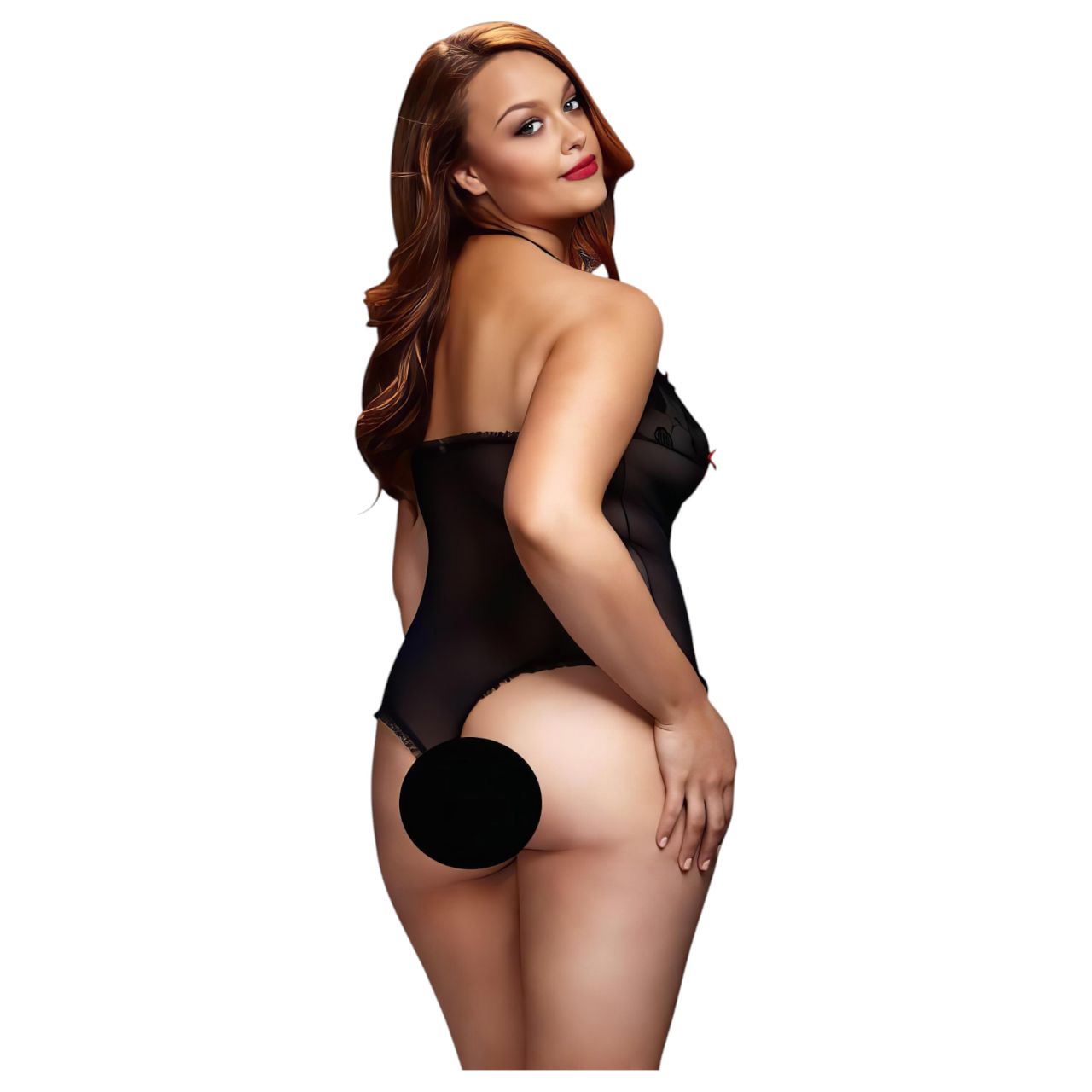 / BACI Plus Size - nyakpántos, átlátszó body- fekete (XL-XXL)