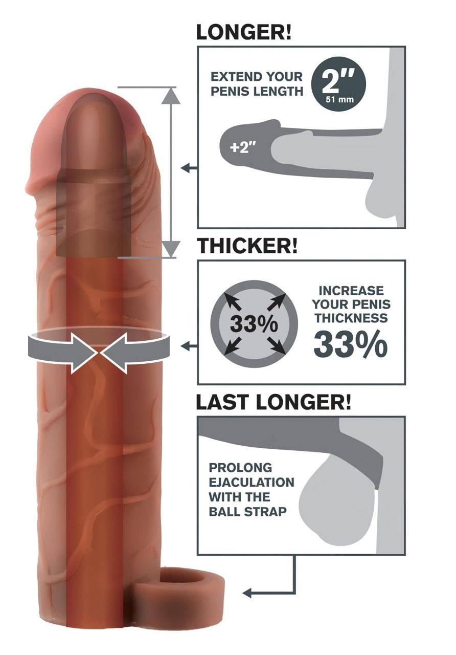 X-TENSION Perfect 2 - heregyűrűs péniszköpeny (19cm) - sötét natúr X-TENSION Perfect 2 - heregyűrűs péniszköpeny (19cm) - sötét natúr