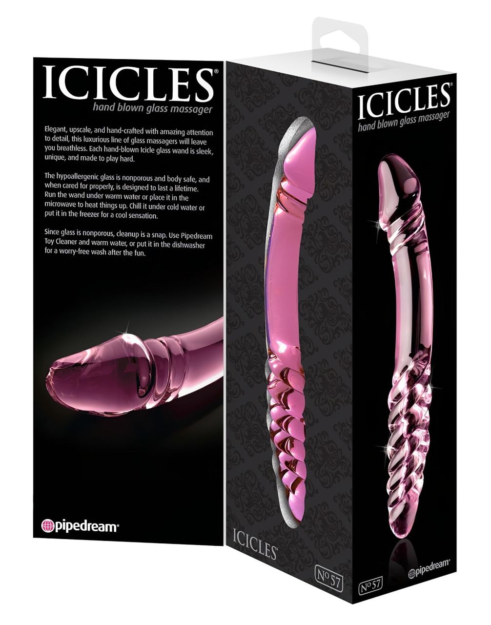 Icicles No. 57 - péniszes kétvégű üveg dildó (pink) Icicles No. 57 - péniszes kétvégű üveg dildó (pink)
