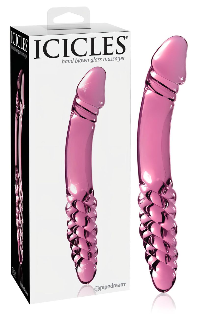 Icicles No. 57 - péniszes kétvégű üveg dildó (pink) Icicles No. 57 - péniszes kétvégű üveg dildó (pink)