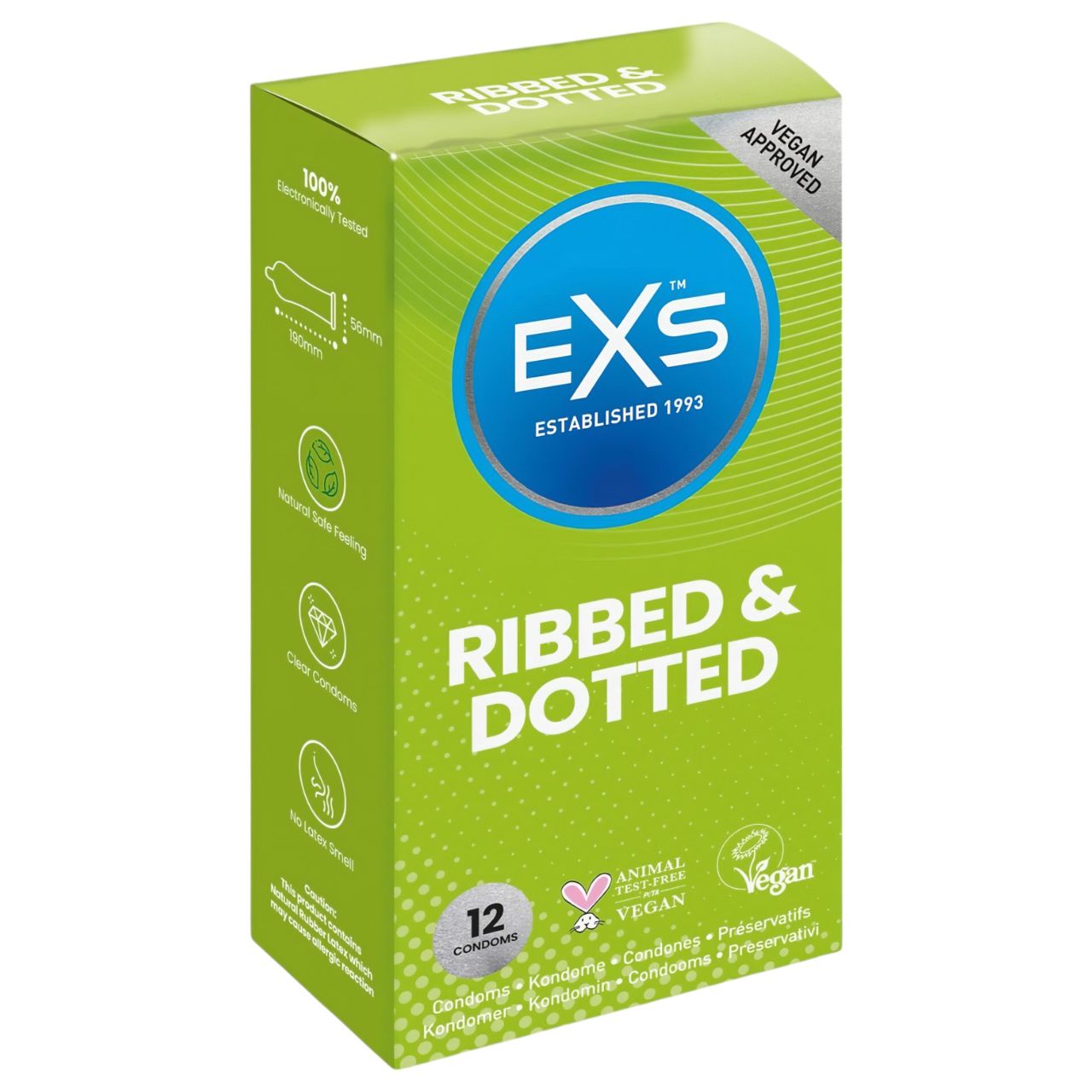 EXS Ribbed, Dotted and Flared - pontozott óvszer (12db) EXS Ribbed, Dotted and Flared - pontozott óvszer (12db)